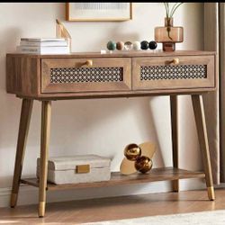 New 42" Console Table with 2 Drawers, Mid Century Modern Wood Entryway Table, Boho Sofa Entry Table
