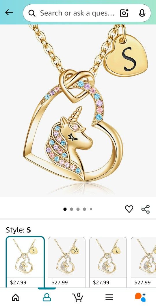 Necklaces With S and Unicorn