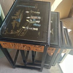 Chinese Nesting Tables Hand Carved 