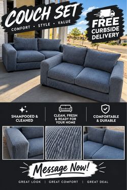 🚚FREE CURBSIDE DELIVERY🚚 💙✨Blue/Gray Corduroy Couch Set ✨💙