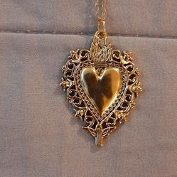 Gold Colored Sacred Heart Necklace 