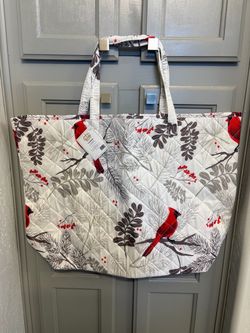Large Quilted Cardinal Print Tote Bag