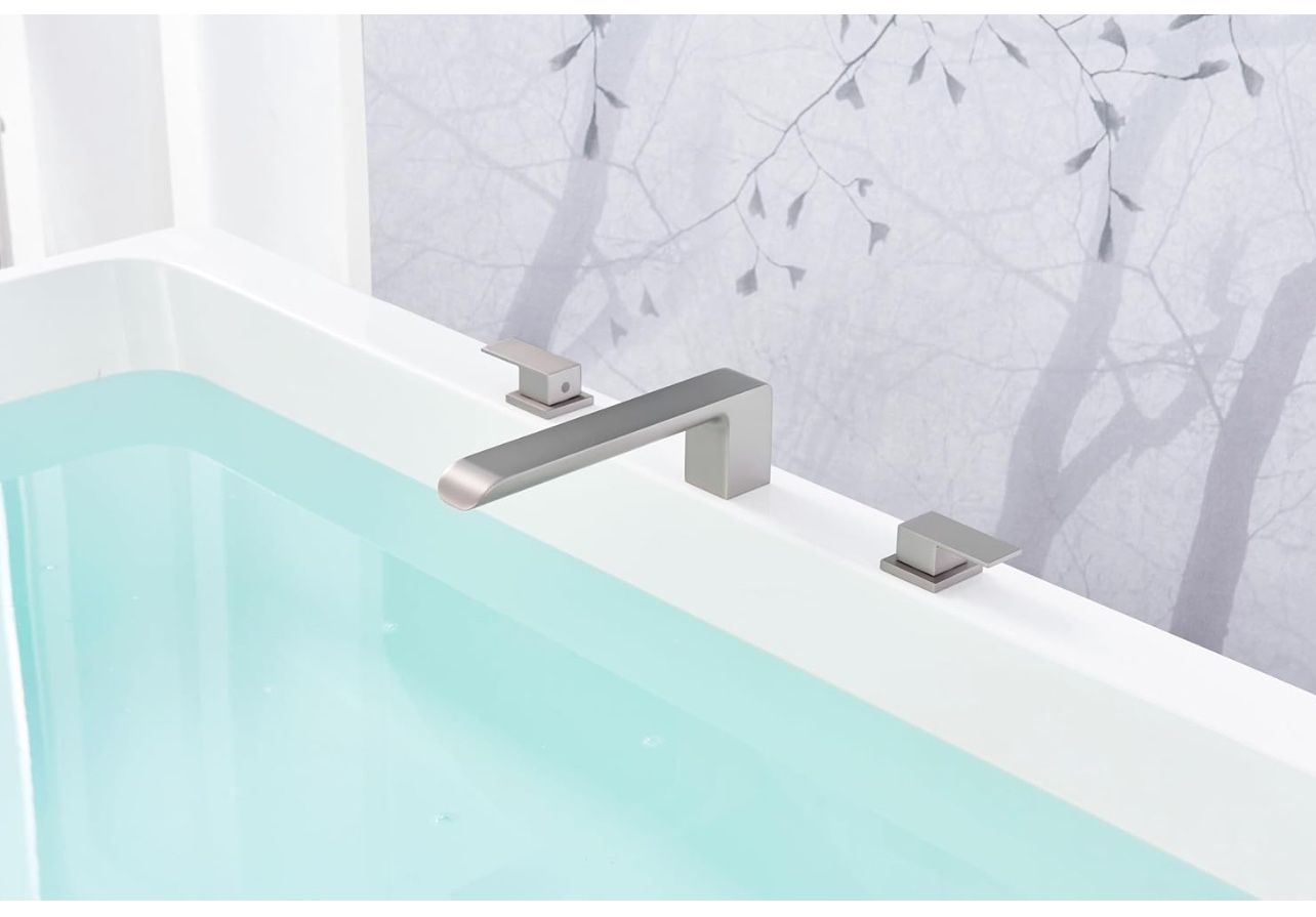 Minimalist Square-Shaped Bathtub Faucet,2-Handle Widespread Roman Tub Faucet with 11-Inch Spout Reach,High-Flow Deck Mount Bath Faucet Set,Valve Inclu