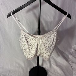 ROMWE Floral and Lace Ribbed Cropped Tank