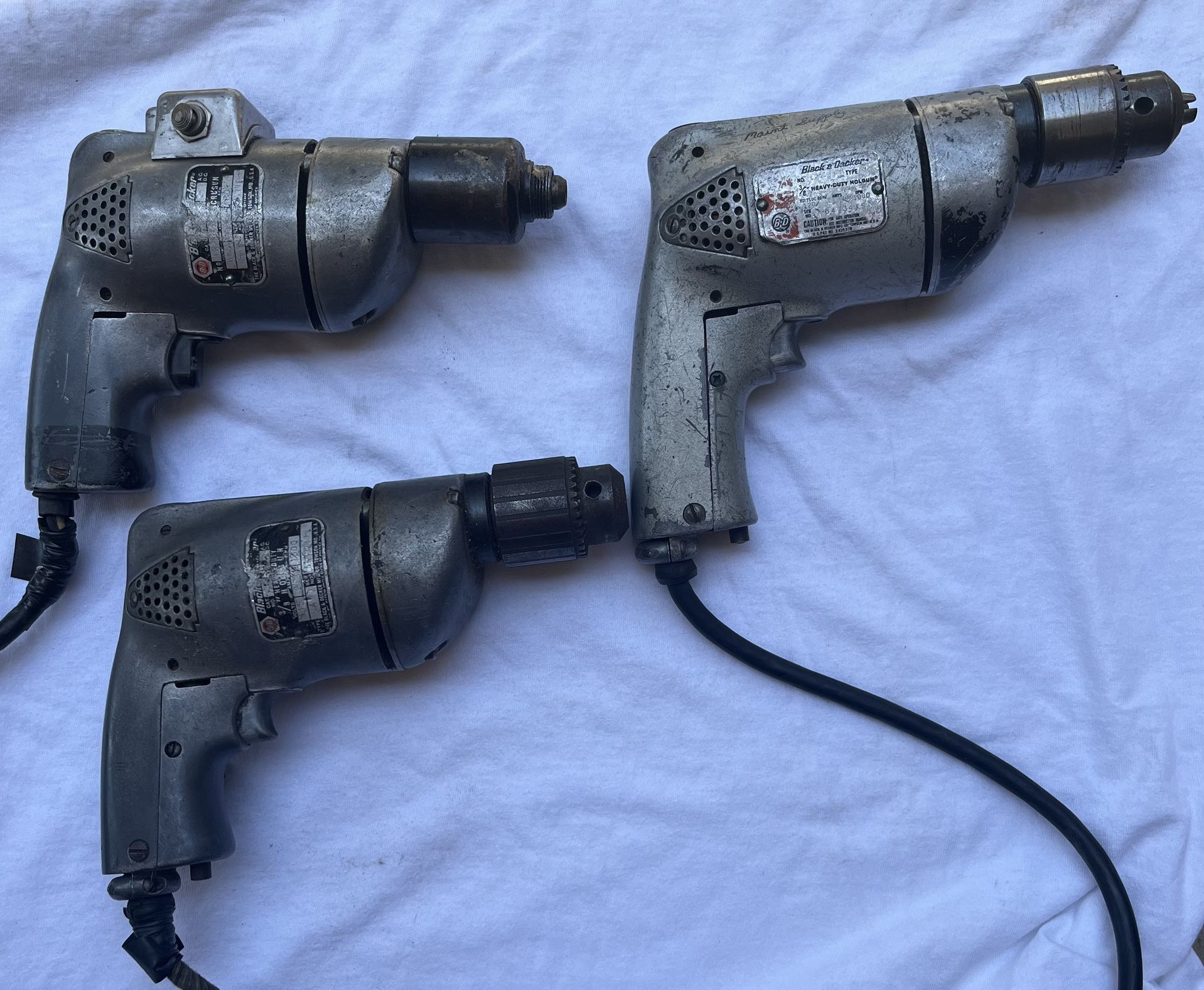 3 Vintage Black And Decker Drill Motors