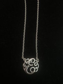 New Silvertone E initial necklace