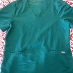 Figs Scrub Top Women XL Hunter Green Casma 3 Pocket V Neck Medical Nurse FW1100