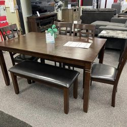 New 🐞🐞$20 Down Payment Finance ▪️▪️Bennox 6 Piece Dining Room Set ( 4 Chairs & Table & Bench )