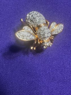 Joan Rivers Crystal Bee Brooch Pin Gold Tone