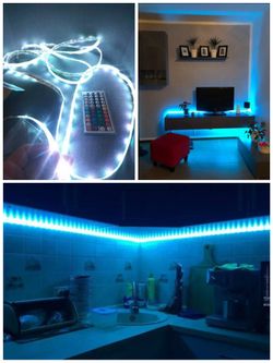 16.4 feet RGB LED Strip Light 5050 SMD Diode RGB Tape Waterproof Flexible LED Ribbon 30D/M With Remote Controller + DC12V Power Adapter