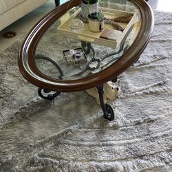 Ethan Allen Oval Coffee Table.  Glass And Wood