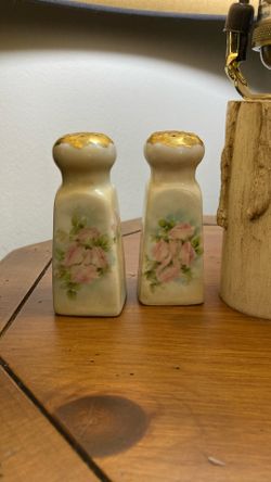  Vintage Porcelain Hand Painted Floral Salt and Pepper Shakers Satin Finish