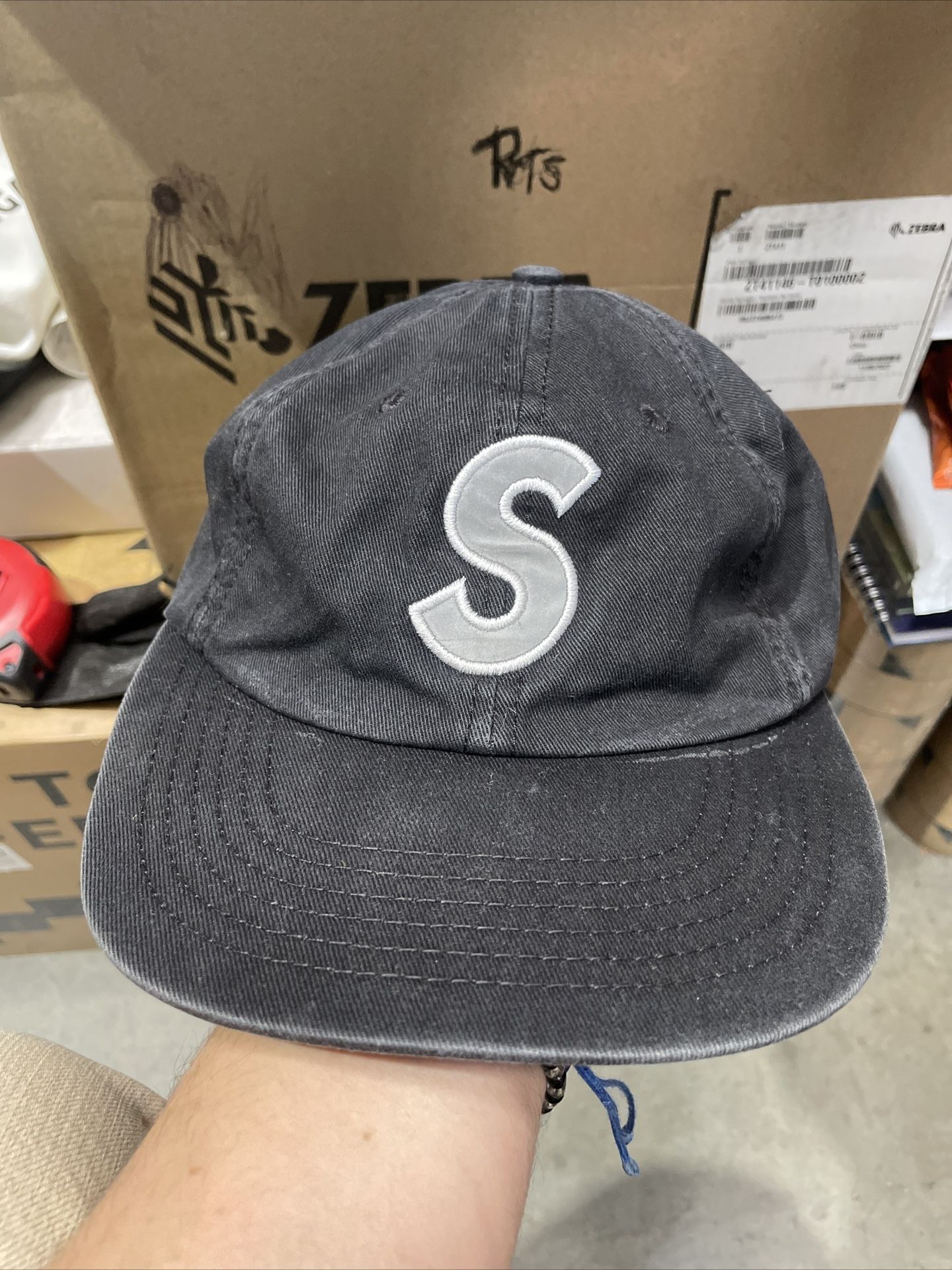 Supreme 6 Panel Reflective S Logo Strapback Cap Black