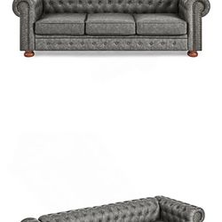 Selling a Very Nice Chesterfield 3-Seater Sofa (Dark Gray, Faux Leather)