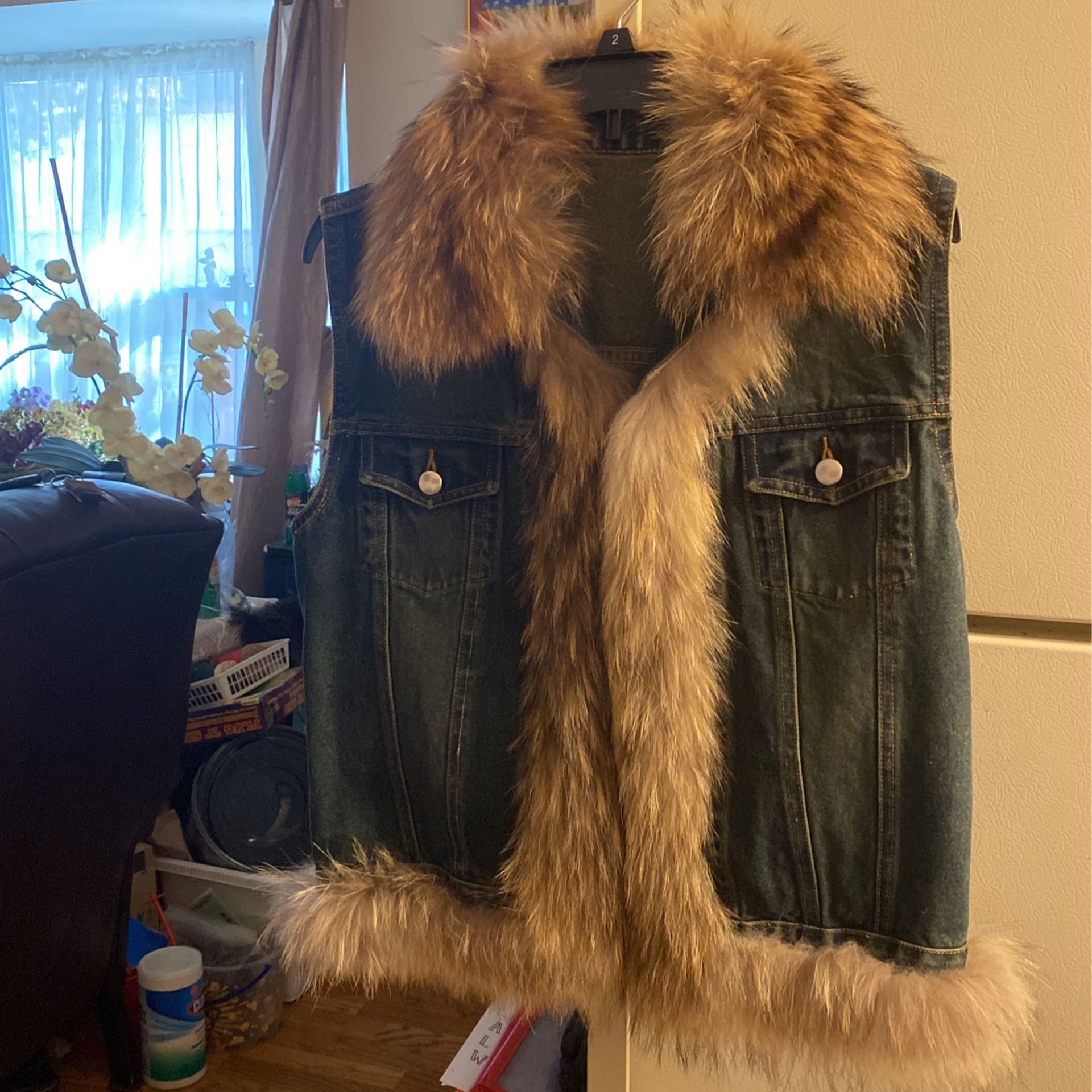Jean Vest With Fur, 100% Cotton, Size M