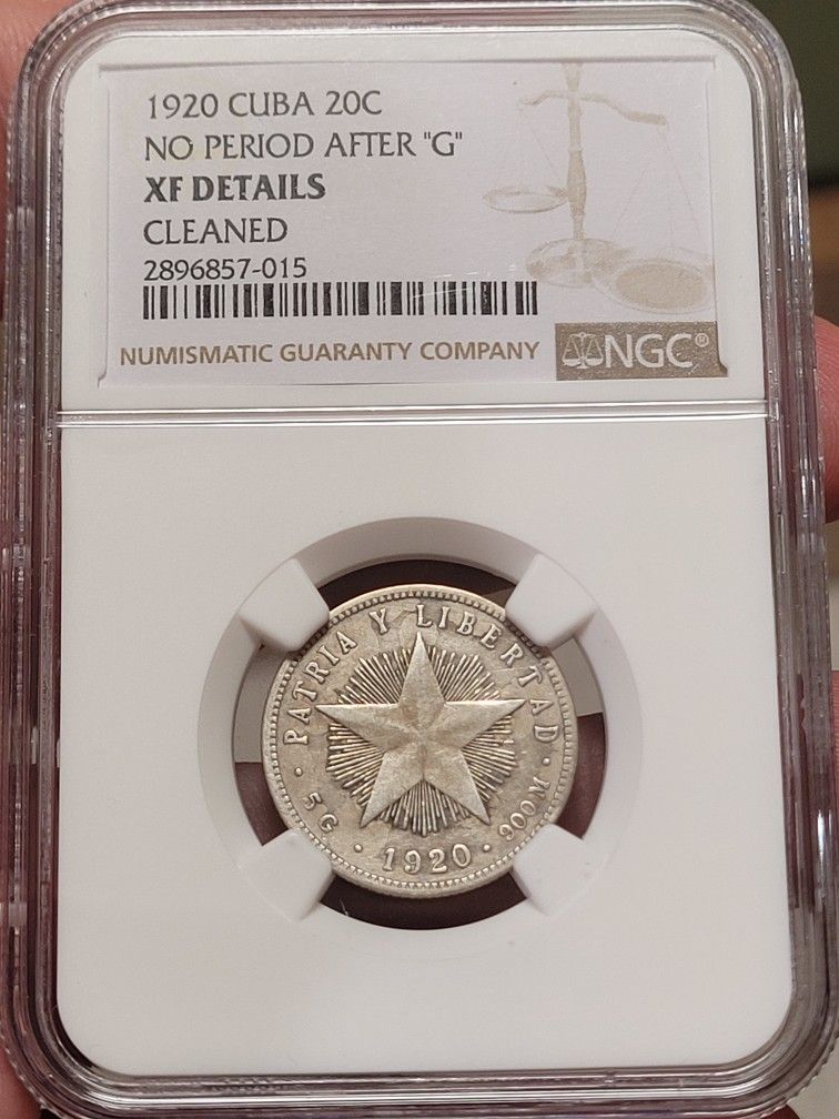 Ultra Rare CUBA 1920 20 Centavos No Period ,,, Sin Punto