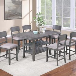 GREY COUNTER HEIGHT DINING TABLE WITH CHAIRS