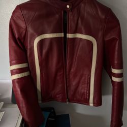 Wilsons Leather Maxima Red Biker Jacket Women’s L Genuine Leather Motorcycle Style