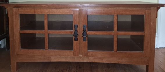 Solid Wood TV Stand with Glass Cabinets $50
