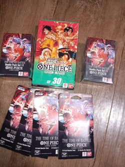 One Piece The Time of Battle OP16 double packs + Booster Sleeves + ST30 luffy starter deck