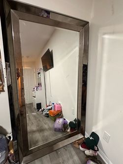 Large Floor Mirror with Silver Frame