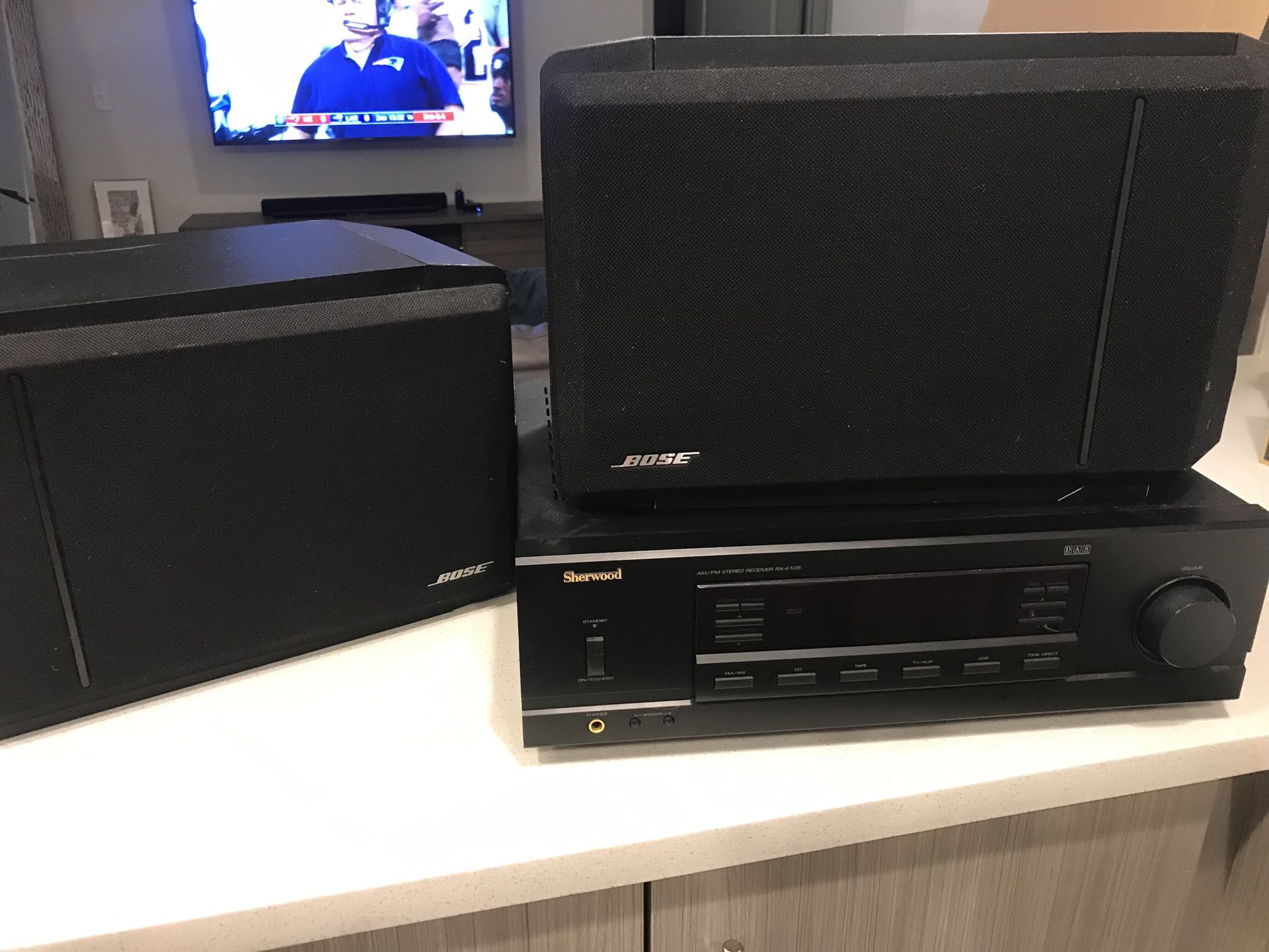 Pair Of Bose 301 Series IV Direct Reflecting Speakers and Sherwood AM/FM stereo Receiver RX-4105