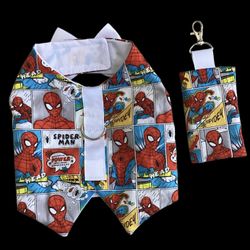 Handmade  Spider-Man Dog  Harness Vest  Size Medium With A  Matching Poop Holder Bag .