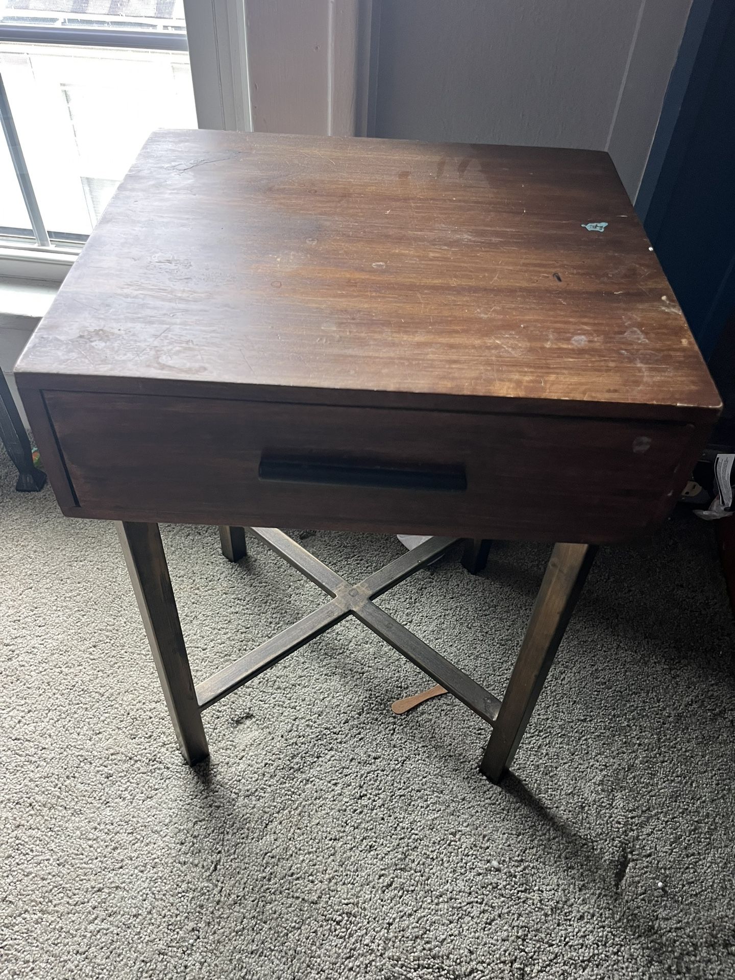 Antique nightstand with drawer and table solid wood