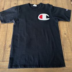 Champion Big C Logo Black T Shirt Embroidered Streetwear Tee Mens  Large