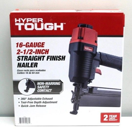 Hyper Tough 16-gauge 2-1/2 In Straight Finish Pneumatic Nailer HTFN64 +200 Nails