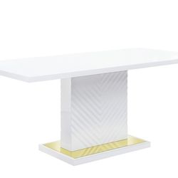 White Glossy Gold Dining Table, Mesa De Comedor Gold