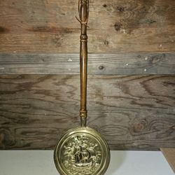Brass and Wood Bed Warmer Wall Hanger