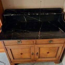 Antique Marble Top Dry Sink Wash Stand Cabinet Base  with key