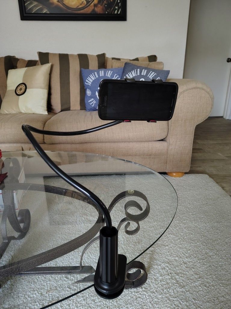 Smartphone stand adjustable clamp mount & flexible holder zoom WhatsApp messenger Netflix YouTube