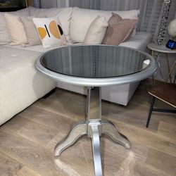 Round Mirrored Accent Table - Silver Finish