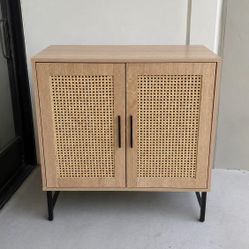 New In Box 30.5x14.5x31.5 Inch Tall Entryway Rattan Buffet Sideboard Cabinet Cupboard Shelf Teak Microwave Stand Shoe Rack Storage 
