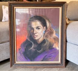 Vintage Framed Pastel Portrait of a Woman