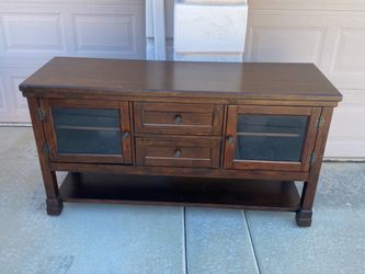 Dark Wood TV Stand with Glass Doors