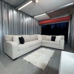 (Delivery) Large Plush Cream Sectional Sofa