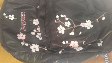 embroidered blossom jansport backpack SAKURA EMBROIDERY It has room for your laptop Jansport Backpack Gray With Red