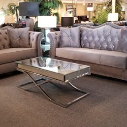 Brand New Gray Velvet Modern Sofa + Loveseat 2PCs Set