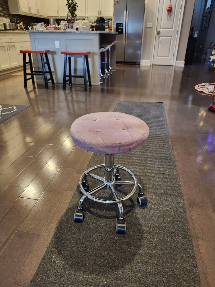 Purple Chrome Small Rolling Stool Seat Adjustable Height