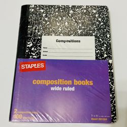 NEW 2 Pack Staples 1-Subject Composition Notebook 7.5" x 9.75" Wide Ruled 100 Pages Each
