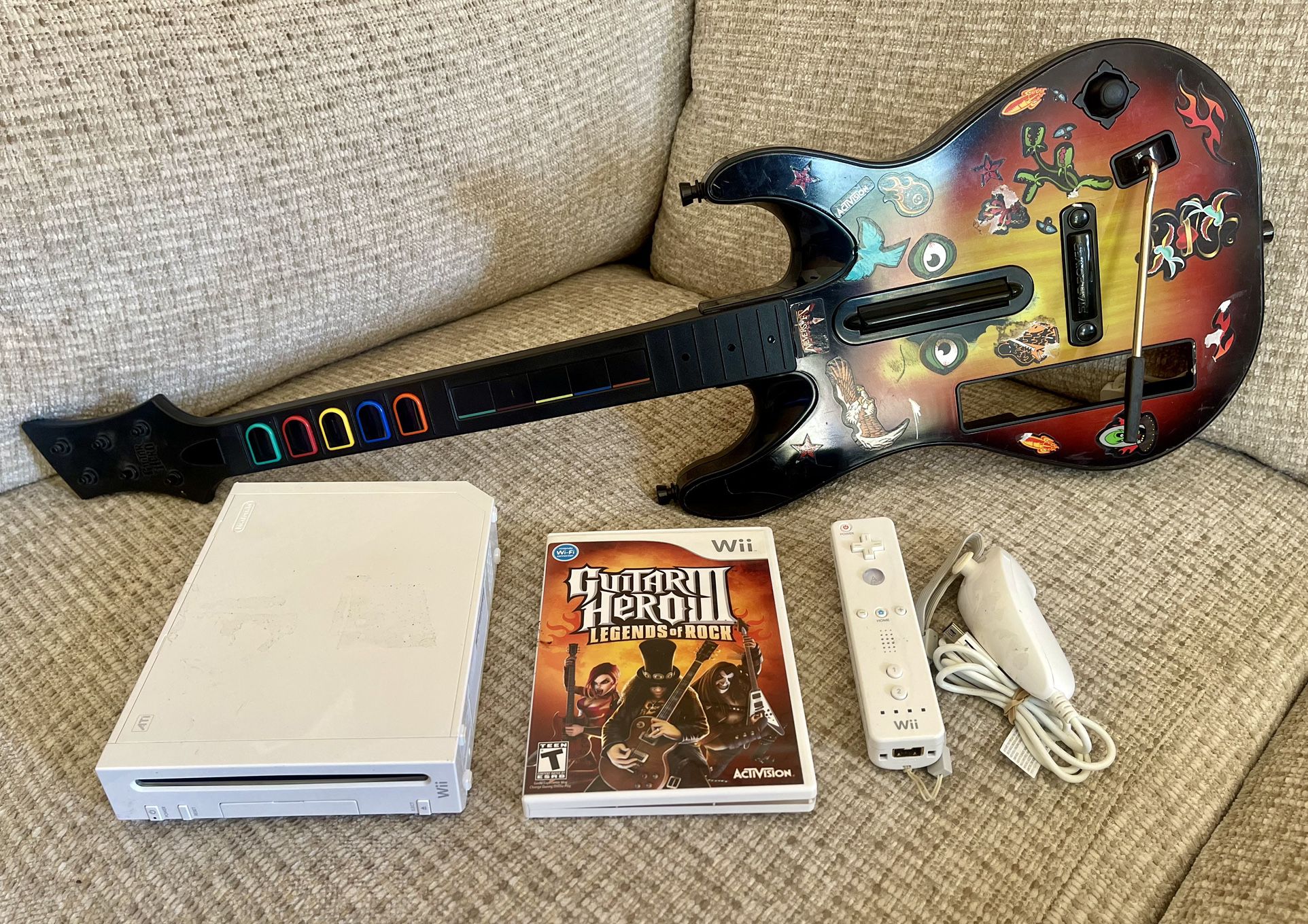 Nintendo Wii Guitar Hero Bundle w/ Legends Of Rock!