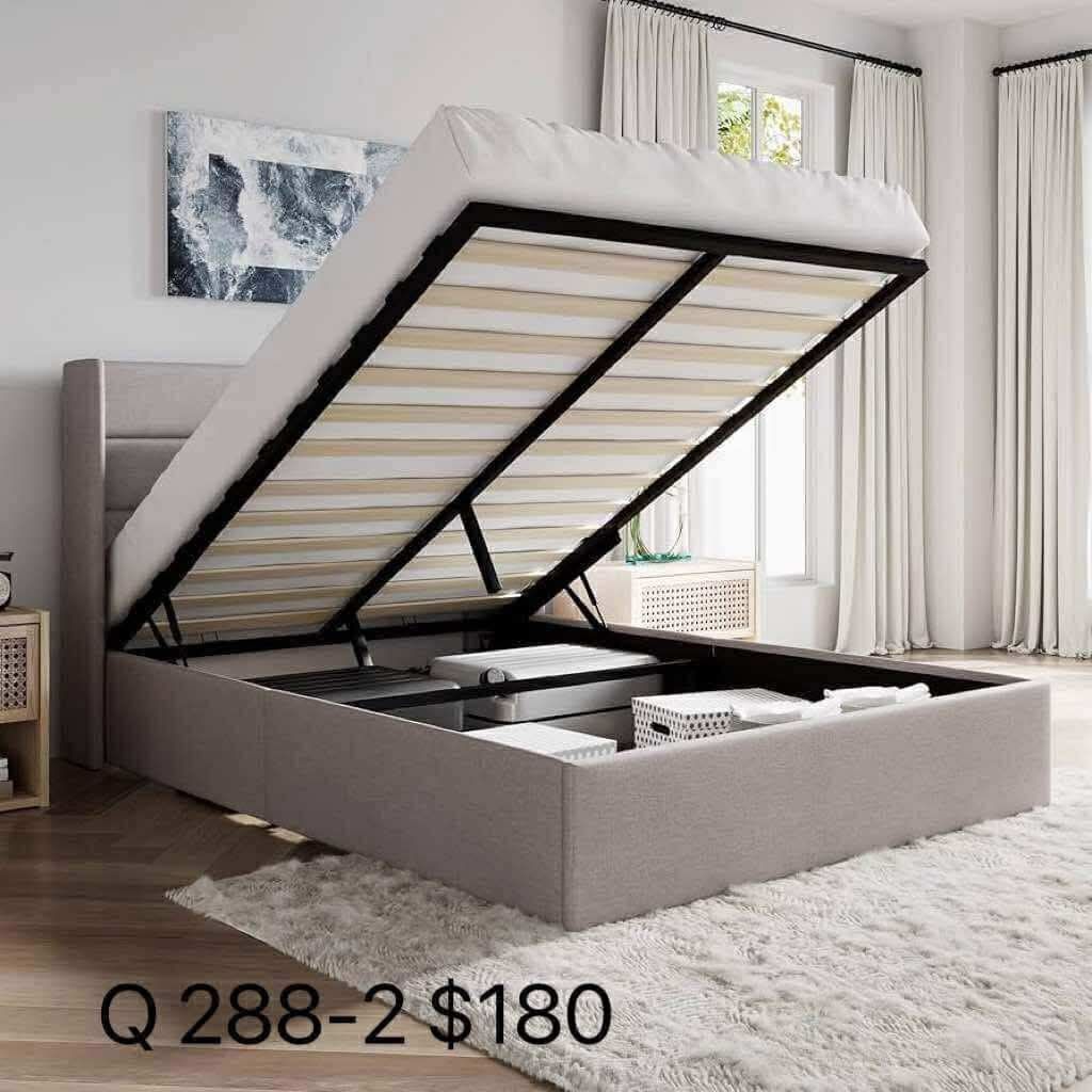 Queen Size Lift Up Storage Bed/Modern Wingback Headboard/Upholstered Platform Bed Frame(288-2)