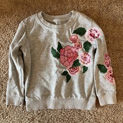 Girls Size 4 Gray Sweatshirt With Floral Sequined Embroidery 