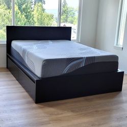 Queen Ikea Malm Storage Bed Frame with 2 Drawers and Emerald Home 14" Gel Memory Foam Mattress