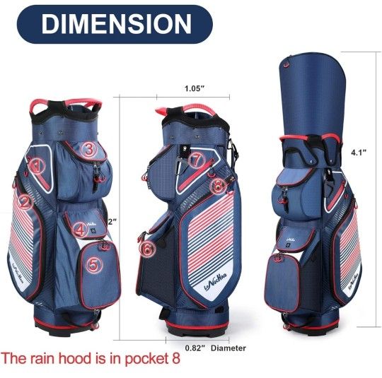 Golf Cart Bag 14 Dividers Top Clubs Organizer Lightweight with Cooler Pouch, Dust Cover and Backpack Strap