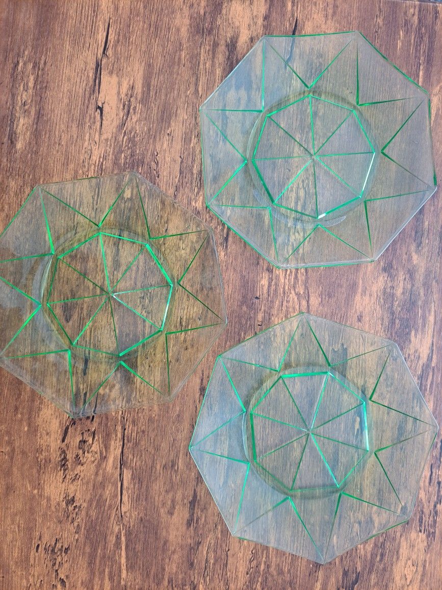 Very Rare Vintage Green Cristal Plates Only $20. all 3