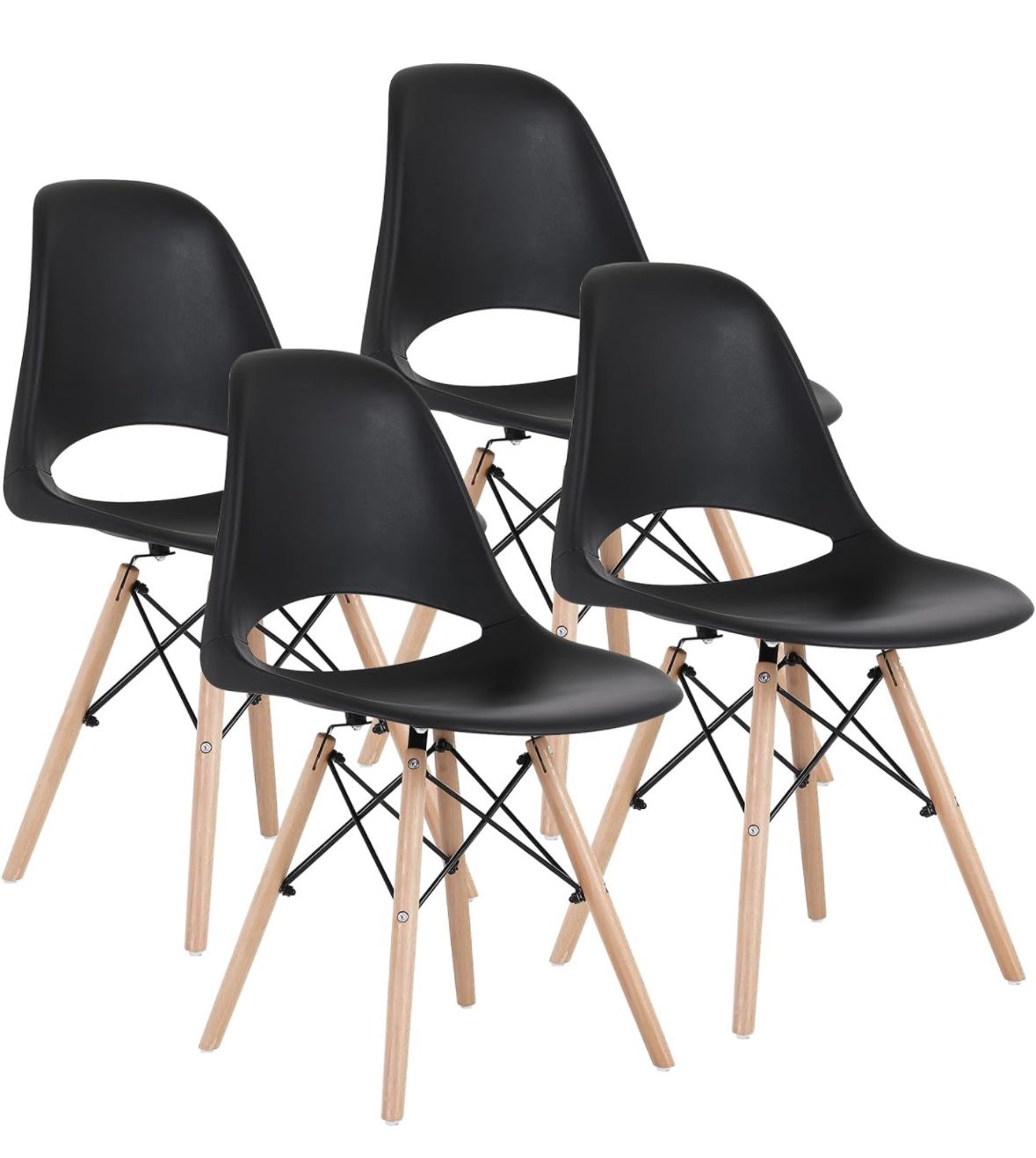 Dining Chairs Set of 4 Plastic Modern Dining Chairs with Wooden Legs, Mid-Century Side Chairs for Dining Room and Office, Outdoor Lounge Chairs Black.